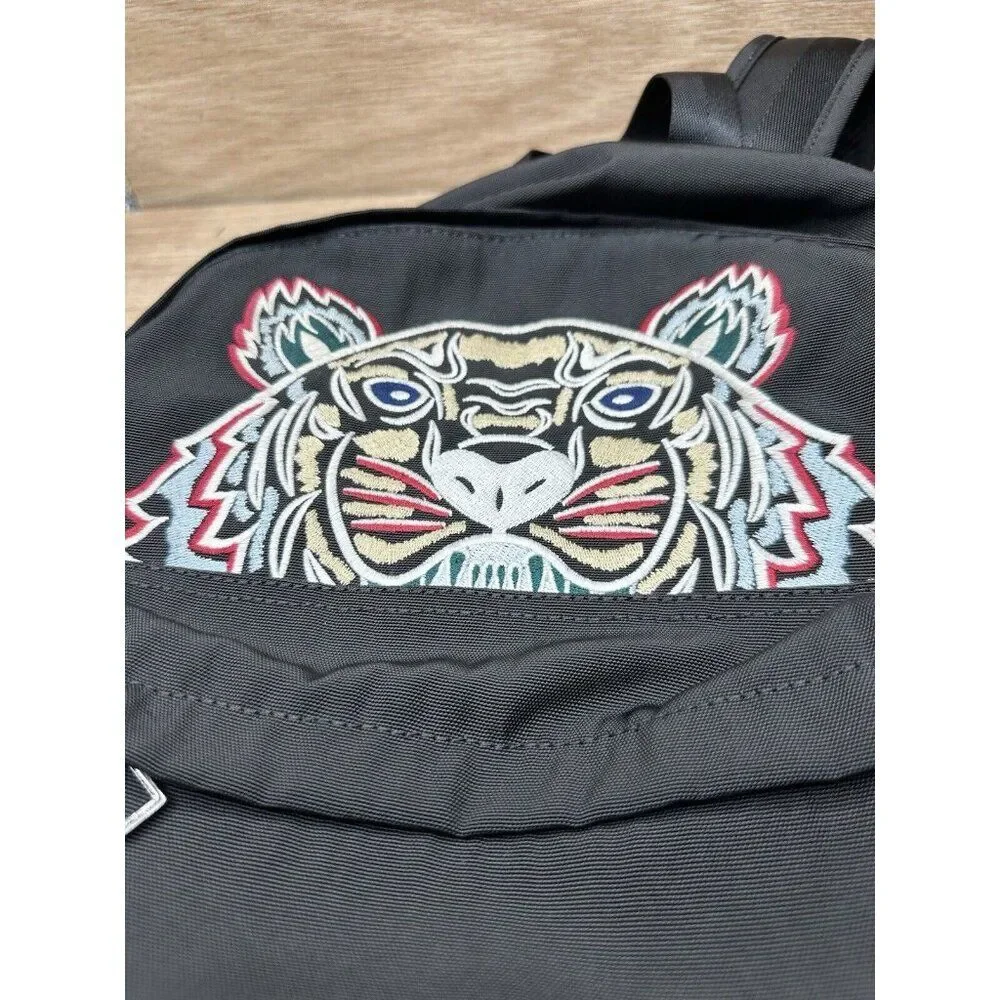 Kenzo Paris Logo Backpack Nylon Black colorful Tiger embroidery